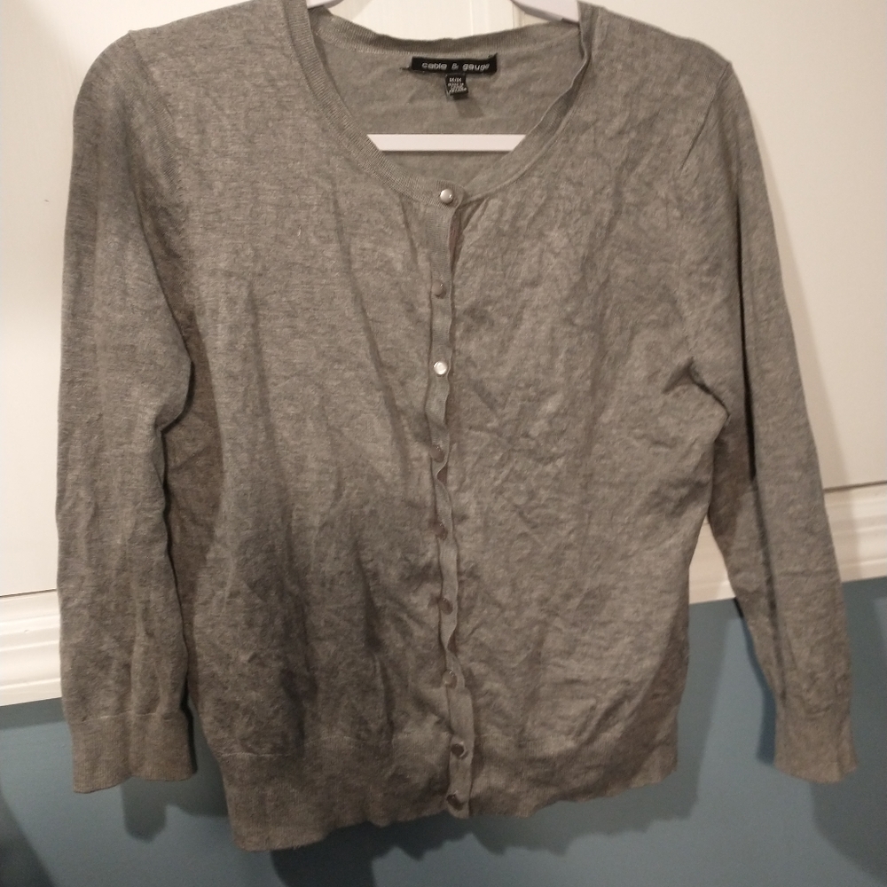 gray button-down cardigan